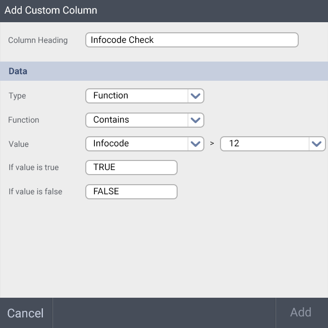 Dialog to edit a custom column
